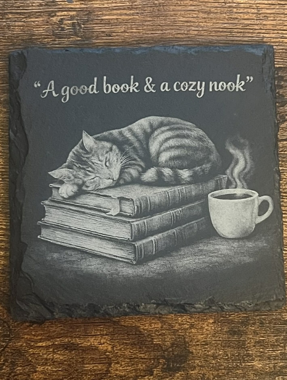 Cozy Nook Cat Slate Coaster 4x4. 4 in a set.